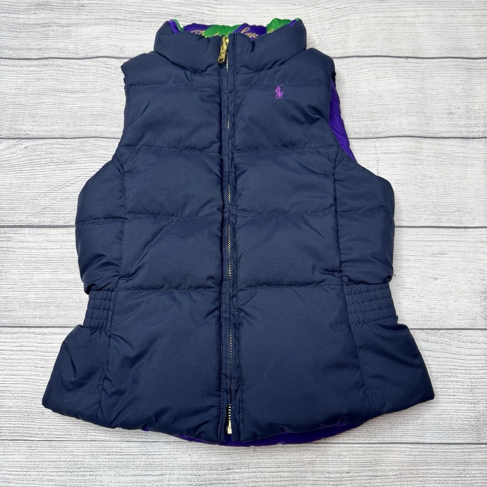Polo Ralph Lauren Little Girls 6 Navy Purple Reversible Down Vest Puffer Zip